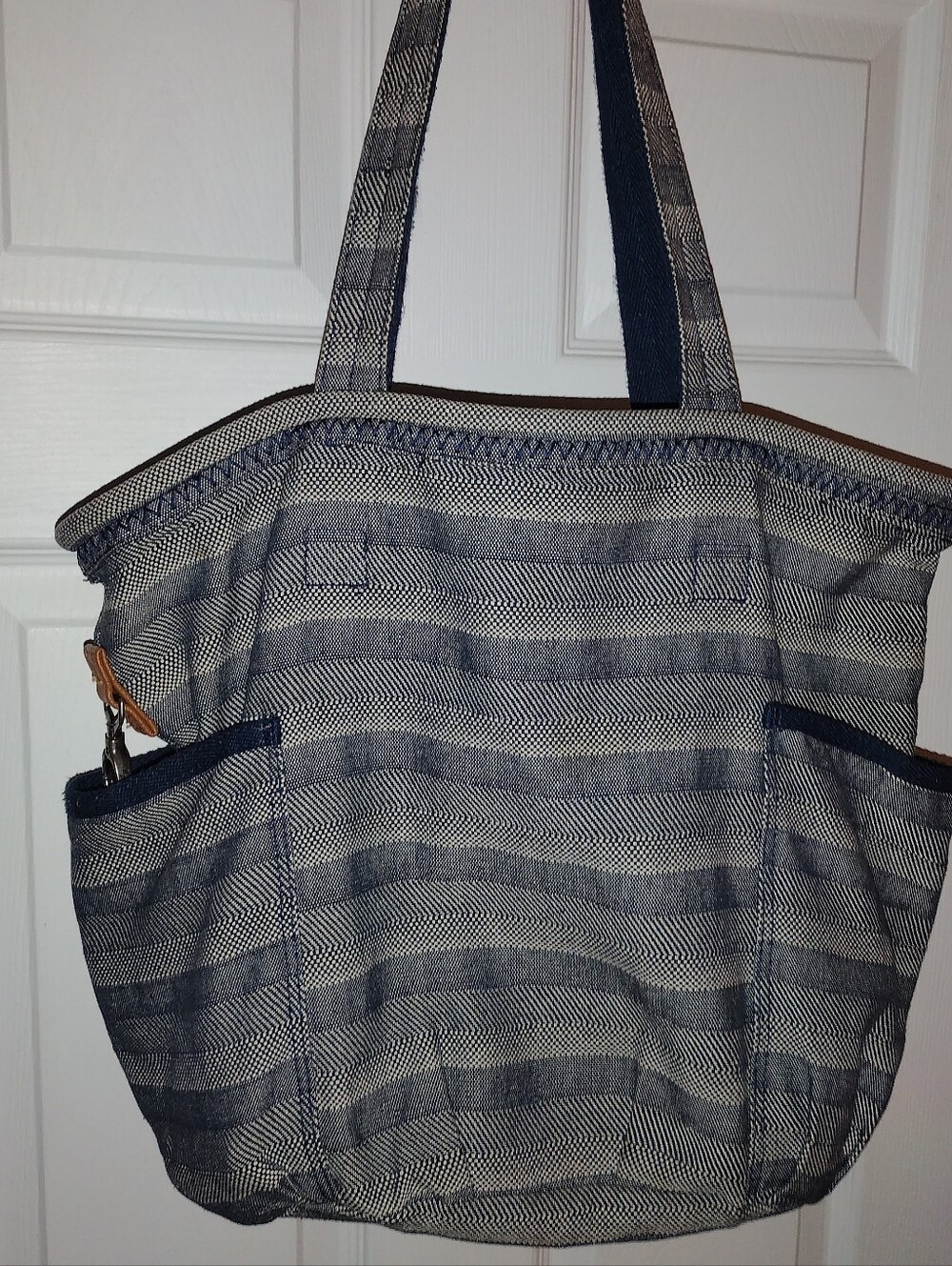 Blue Stripe Retro Metro Tote Bag